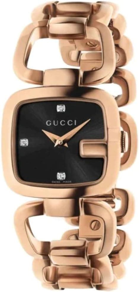 Gucci G Black Diamond Dial Rose Gold PVD Stainless Steel 